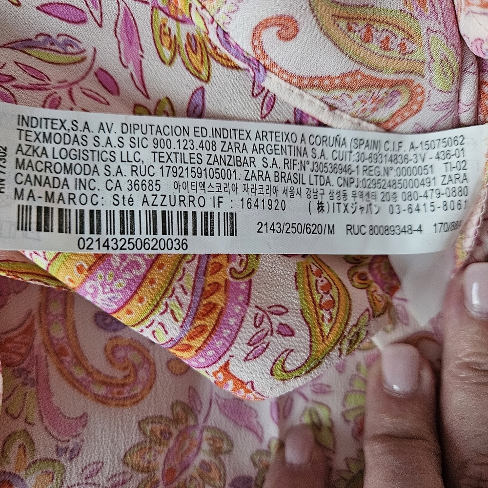 NWOT ZARA Orange & Pink Paisley Silky Button Down Blouse | SZ M - Picture 11 of 12